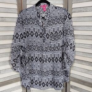 Aztec Tribal Print Sheer Blouse | Mix & Co. | 2X